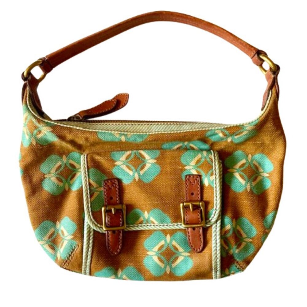 Fossil Tate Hobo Brown Tuquoise Cream Floral Bag